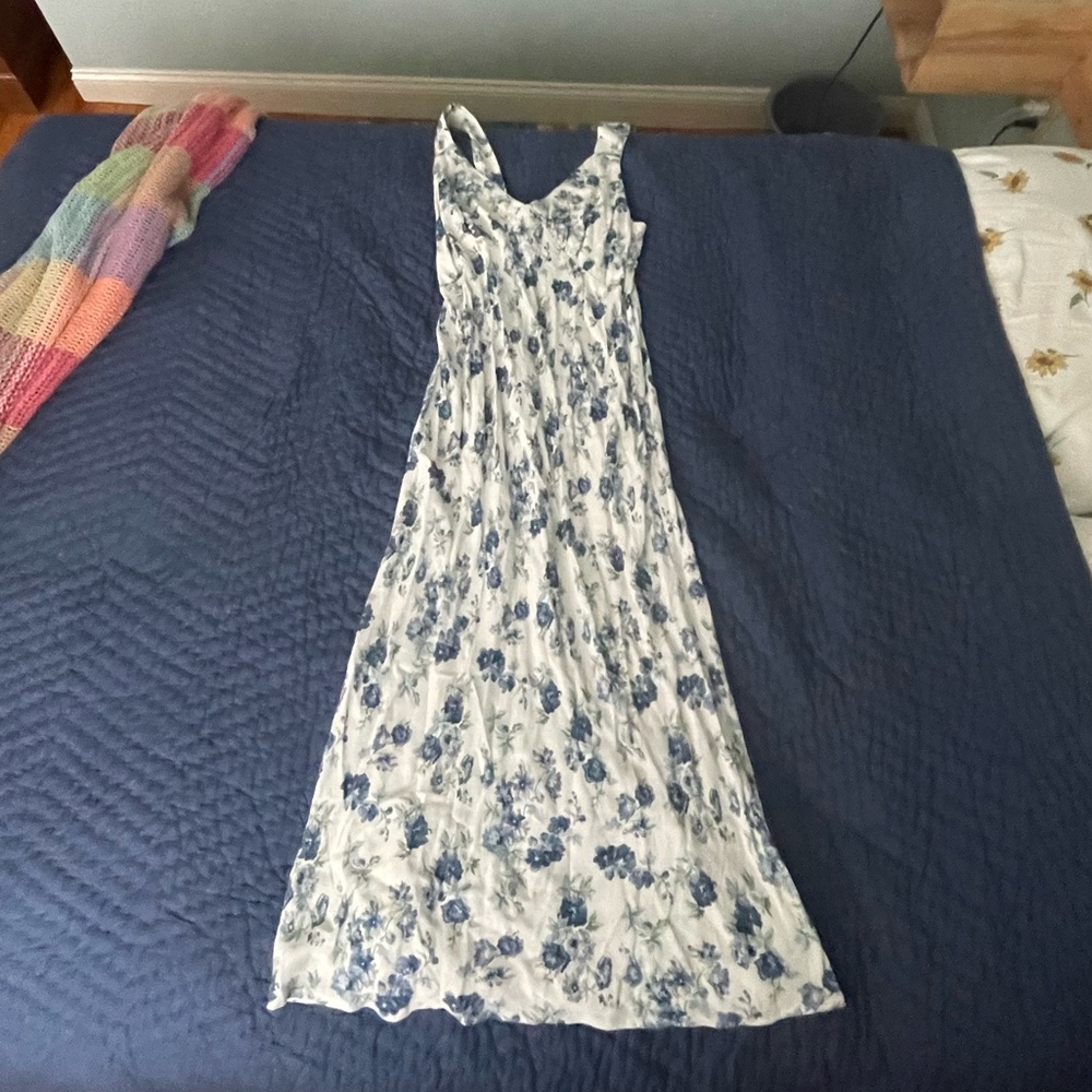 Reformation White Dress with Blue Floral Print